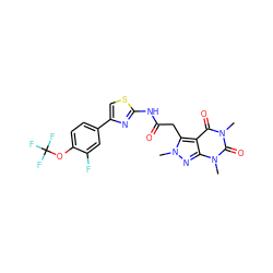 Cn1nc2c(c1CC(=O)Nc1nc(-c3ccc(OC(F)(F)F)c(F)c3)cs1)c(=O)n(C)c(=O)n2C ZINC000113923249