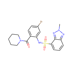 Cn1nc2cccc(S(=O)(=O)Nc3cc(Br)ccc3C(=O)N3CCCCC3)c2n1 ZINC000029063715