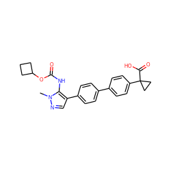 Cn1ncc(-c2ccc(-c3ccc(C4(C(=O)O)CC4)cc3)cc2)c1NC(=O)OC1CCC1 ZINC000095578644