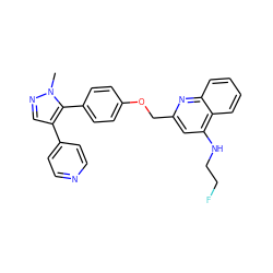 Cn1ncc(-c2ccncc2)c1-c1ccc(OCc2cc(NCCF)c3ccccc3n2)cc1 ZINC000473154684