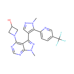 Cn1ncc(-c2nn(C)c3ncnc(N4CC(O)C4)c23)c1-c1ccc(C(F)(F)F)cn1 ZINC001772597531