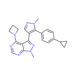 Cn1ncc(-c2nn(C)c3ncnc(N4CCC4)c23)c1-c1ccc(C2CC2)cc1 ZINC000169706105