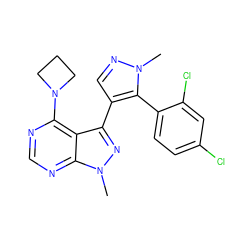 Cn1ncc(-c2nn(C)c3ncnc(N4CCC4)c23)c1-c1ccc(Cl)cc1Cl ZINC000169706120