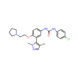 Cn1ncc(Br)c1-c1cc(NC(=O)Nc2ccc(Cl)cc2)ccc1OCCN1CCCC1 ZINC000035953590