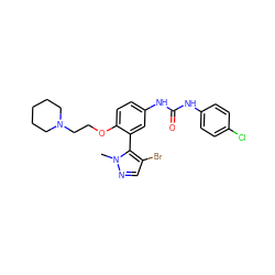 Cn1ncc(Br)c1-c1cc(NC(=O)Nc2ccc(Cl)cc2)ccc1OCCN1CCCCC1 ZINC000049679365