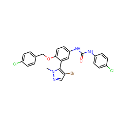 Cn1ncc(Br)c1-c1cc(NC(=O)Nc2ccc(Cl)cc2)ccc1OCc1ccc(Cl)cc1 ZINC000049757409