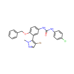 Cn1ncc(Br)c1-c1cc(NC(=O)Nc2ccc(Cl)cc2)ccc1OCc1ccccc1 ZINC000036436377