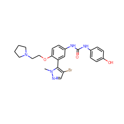 Cn1ncc(Br)c1-c1cc(NC(=O)Nc2ccc(O)cc2)ccc1OCCN1CCCC1 ZINC000045254365