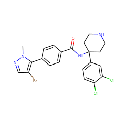 Cn1ncc(Br)c1-c1ccc(C(=O)NC2(c3ccc(Cl)c(Cl)c3)CCNCC2)cc1 ZINC000653857023