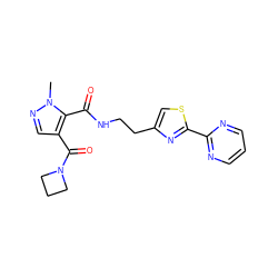 Cn1ncc(C(=O)N2CCC2)c1C(=O)NCCc1csc(-c2ncccn2)n1 ZINC000144092152