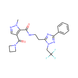 Cn1ncc(C(=O)N2CCC2)c1C(=O)NCCc1nc(-c2ccccc2)nn1CC(F)(F)F ZINC000144077946