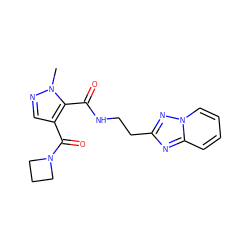 Cn1ncc(C(=O)N2CCC2)c1C(=O)NCCc1nc2ccccn2n1 ZINC000144101405