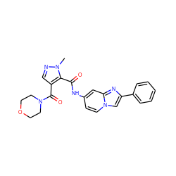 Cn1ncc(C(=O)N2CCOCC2)c1C(=O)Nc1ccn2cc(-c3ccccc3)nc2c1 ZINC000068267365