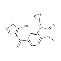 Cn1ncc(C(=O)c2ccc3c(c2)n(C2CC2)c(=O)n3C)c1O ZINC000299868889