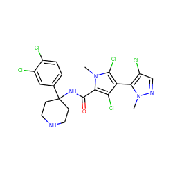 Cn1ncc(Cl)c1-c1c(Cl)c(C(=O)NC2(c3ccc(Cl)c(Cl)c3)CCNCC2)n(C)c1Cl ZINC000653912869