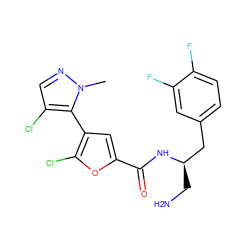 Cn1ncc(Cl)c1-c1cc(C(=O)N[C@H](CN)Cc2ccc(F)c(F)c2)oc1Cl ZINC000043197676