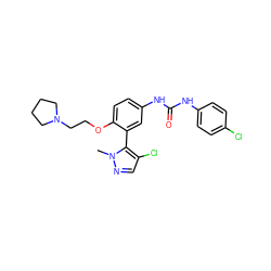 Cn1ncc(Cl)c1-c1cc(NC(=O)Nc2ccc(Cl)cc2)ccc1OCCN1CCCC1 ZINC000045287674