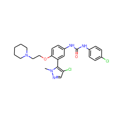 Cn1ncc(Cl)c1-c1cc(NC(=O)Nc2ccc(Cl)cc2)ccc1OCCN1CCCCC1 ZINC000045316300