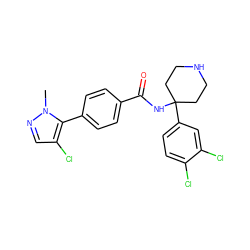 Cn1ncc(Cl)c1-c1ccc(C(=O)NC2(c3ccc(Cl)c(Cl)c3)CCNCC2)cc1 ZINC000653912860