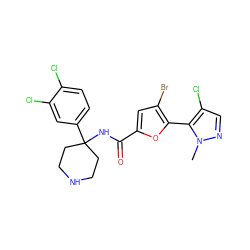 Cn1ncc(Cl)c1-c1oc(C(=O)NC2(c3ccc(Cl)c(Cl)c3)CCNCC2)cc1Br ZINC000653864111