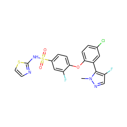 Cn1ncc(F)c1-c1cc(Cl)ccc1Oc1ccc(S(=O)(=O)Nc2nccs2)cc1F ZINC000095581760
