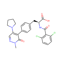 Cn1ncc(N2CCCC2)c(-c2ccc(C[C@H](NC(=O)c3c(Cl)cccc3Cl)C(=O)O)cc2)c1=O ZINC000013704612