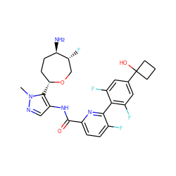 Cn1ncc(NC(=O)c2ccc(F)c(-c3c(F)cc(C4(O)CCC4)cc3F)n2)c1[C@@H]1CC[C@@H](N)[C@H](F)CO1 ZINC000205648186