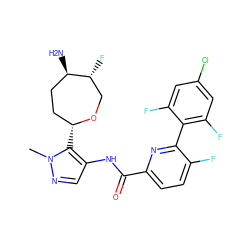 Cn1ncc(NC(=O)c2ccc(F)c(-c3c(F)cc(Cl)cc3F)n2)c1[C@@H]1CC[C@@H](N)[C@H](F)CO1 ZINC000221373994