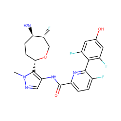 Cn1ncc(NC(=O)c2ccc(F)c(-c3c(F)cc(O)cc3F)n2)c1[C@@H]1CC[C@@H](N)[C@H](F)CO1 ZINC001772654883