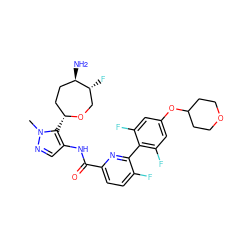 Cn1ncc(NC(=O)c2ccc(F)c(-c3c(F)cc(OC4CCOCC4)cc3F)n2)c1[C@@H]1CC[C@@H](N)[C@H](F)CO1 ZINC000205648161