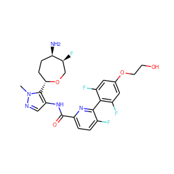 Cn1ncc(NC(=O)c2ccc(F)c(-c3c(F)cc(OCCO)cc3F)n2)c1[C@@H]1CC[C@@H](N)[C@@H](F)CO1 ZINC000205636510