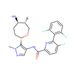 Cn1ncc(NC(=O)c2ccc(F)c(-c3c(F)cccc3F)n2)c1[C@@H]1CC[C@@H](N)[C@H](F)CO1 ZINC000205635335