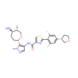 Cn1ncc(NC(=O)c2csc(-c3c(F)cc([C@@H]4CCOC4)cc3F)n2)c1[C@@H]1CC[C@@H](N)[C@H](F)CO1 ZINC000205654309