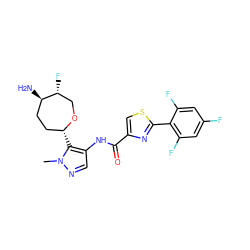 Cn1ncc(NC(=O)c2csc(-c3c(F)cc(F)cc3F)n2)c1[C@@H]1CC[C@@H](N)[C@H](F)CO1 ZINC000221417821