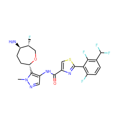 Cn1ncc(NC(=O)c2csc(-c3c(F)ccc(C(F)F)c3F)n2)c1[C@@H]1CC[C@@H](N)[C@H](F)CO1 ZINC000221384429