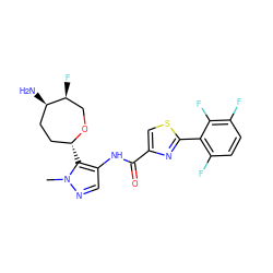 Cn1ncc(NC(=O)c2csc(-c3c(F)ccc(F)c3F)n2)c1[C@@H]1CC[C@@H](N)[C@@H](F)CO1 ZINC000205656763