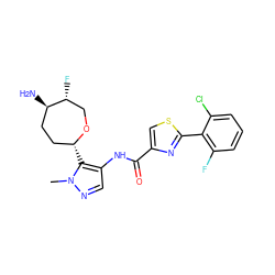 Cn1ncc(NC(=O)c2csc(-c3c(F)cccc3Cl)n2)c1[C@@H]1CC[C@@H](N)[C@H](F)CO1 ZINC000216888933