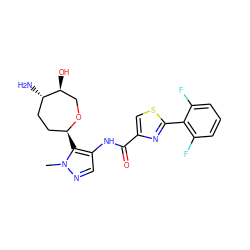 Cn1ncc(NC(=O)c2csc(-c3c(F)cccc3F)n2)c1[C@H]1CC[C@H](N)[C@@H](O)CO1 ZINC000221388975