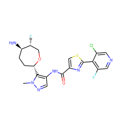 Cn1ncc(NC(=O)c2csc(-c3c(F)cncc3Cl)n2)c1[C@@H]1CC[C@@H](N)[C@H](F)CO1 ZINC000221360263