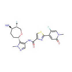 Cn1ncc(NC(=O)c2csc(-c3cc(=O)n(C)cc3F)n2)c1[C@@H]1CC[C@@H](N)[C@H](F)CO1 ZINC000221395889