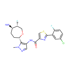 Cn1ncc(NC(=O)c2csc(-c3cc(Cl)ccc3F)n2)c1[C@@H]1CC[C@@H](N)[C@H](F)CO1 ZINC000221418967