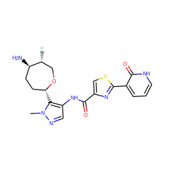 Cn1ncc(NC(=O)c2csc(-c3ccc[nH]c3=O)n2)c1[C@@H]1CC[C@@H](N)[C@H](F)CO1 ZINC001772619788