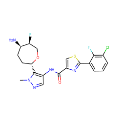 Cn1ncc(NC(=O)c2csc(-c3cccc(Cl)c3F)n2)c1[C@@H]1CC[C@@H](N)[C@@H](F)CO1 ZINC000216887159