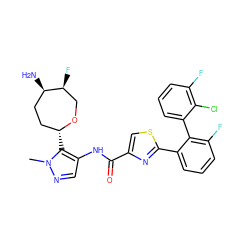 Cn1ncc(NC(=O)c2csc(-c3cccc(F)c3-c3cccc(F)c3Cl)n2)c1[C@@H]1CC[C@@H](N)[C@@H](F)CO1 ZINC000221374911