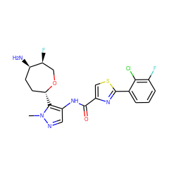 Cn1ncc(NC(=O)c2csc(-c3cccc(F)c3Cl)n2)c1[C@@H]1CC[C@@H](N)[C@@H](F)CO1 ZINC000216887218