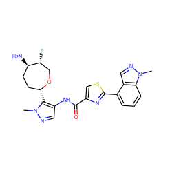 Cn1ncc(NC(=O)c2csc(-c3cccc4c3cnn4C)n2)c1[C@@H]1CC[C@@H](N)[C@H](F)CO1 ZINC000221428930