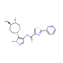 Cn1ncc(NC(=O)c2csc(-c3ccccn3)n2)c1[C@@H]1CC[C@@H](N)[C@H](F)CO1 ZINC000216889991