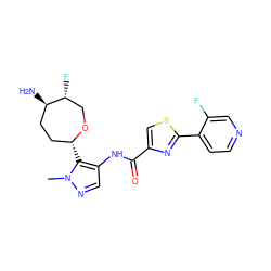 Cn1ncc(NC(=O)c2csc(-c3ccncc3F)n2)c1[C@@H]1CC[C@@H](N)[C@H](F)CO1 ZINC000205635422