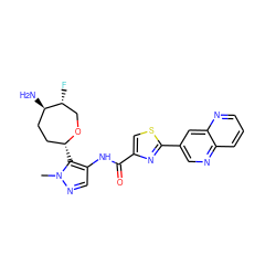 Cn1ncc(NC(=O)c2csc(-c3cnc4cccnc4c3)n2)c1[C@@H]1CC[C@@H](N)[C@H](F)CO1 ZINC000221374836