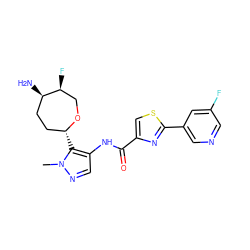 Cn1ncc(NC(=O)c2csc(-c3cncc(F)c3)n2)c1[C@@H]1CC[C@@H](N)[C@@H](F)CO1 ZINC000216887043